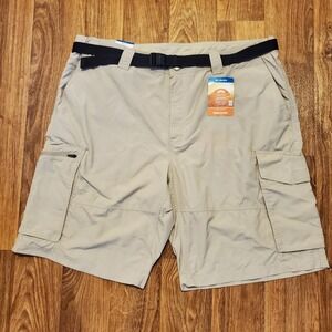 Columbia Kestrel Cargo Shorts Men 40 Beige Omni-Shade Hiking Belted New